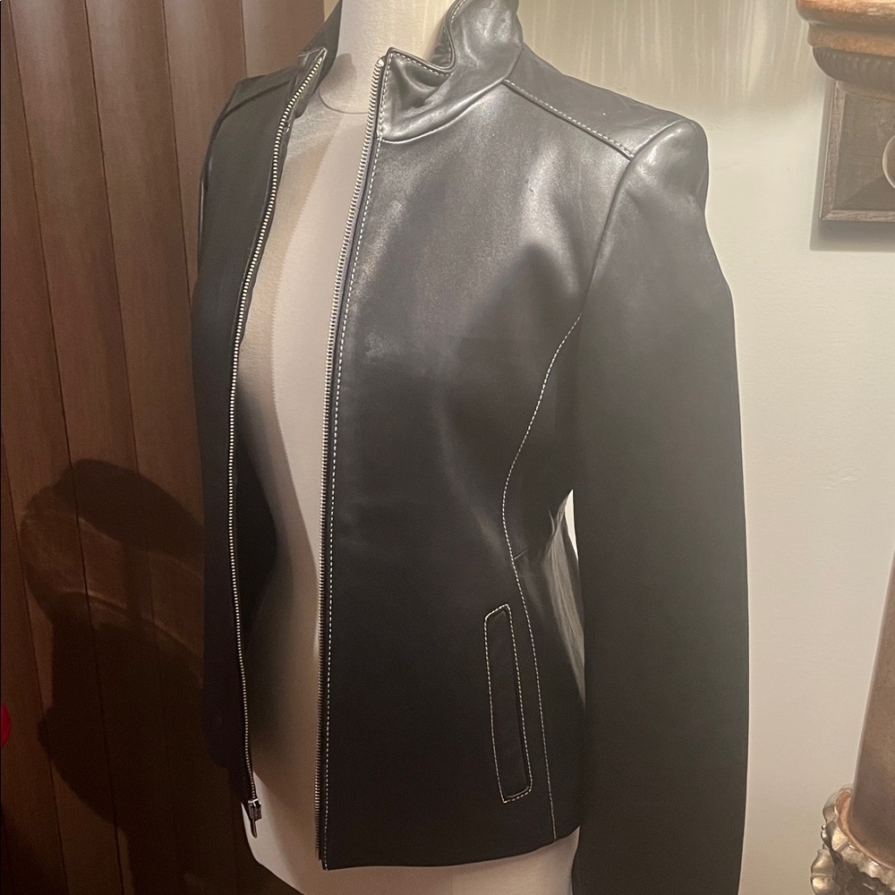 Michael Kors Black Leather Jacket - Picture 4 of 10